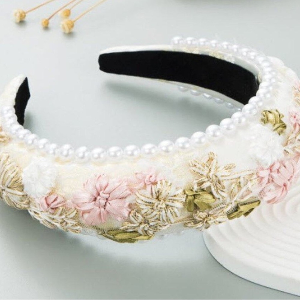 Floral Embellished Headband with Pearls